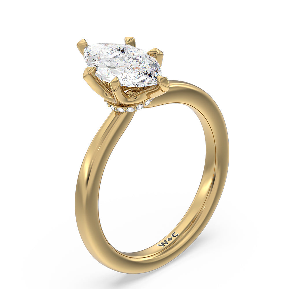 Marquise Cut 6 Claw Hidden Halo Engagement Ring with Lab Grown Diamond in 14KT Yellow Gold view 3
