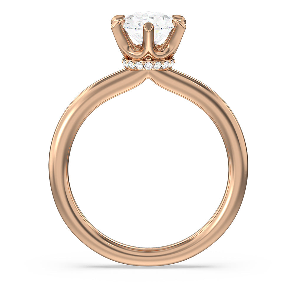 Oval Cut 6 Claw Hidden Halo Engagement Ring with Lab Grown Diamond in 14KT Rose Gold view 2

