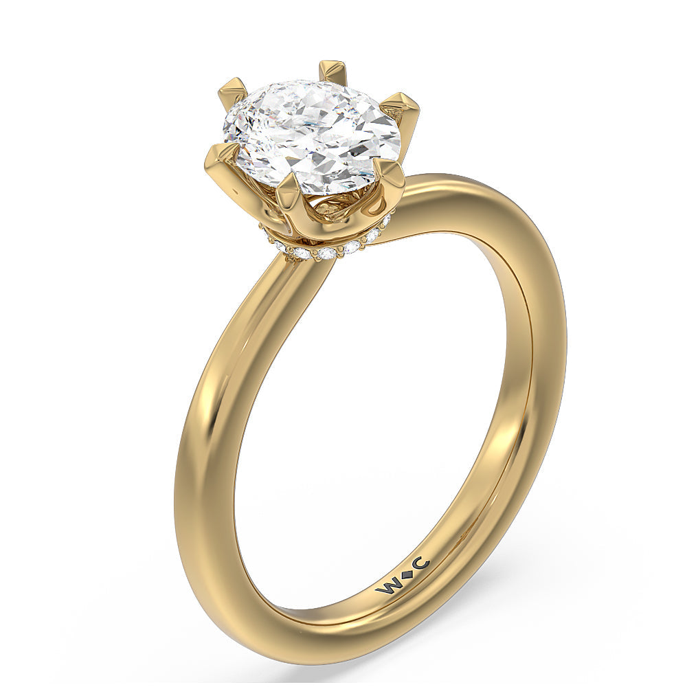 Oval Cut 6 Claw Hidden Halo Engagement Ring with Lab Grown Diamond in 14KT Yellow Gold view 3
