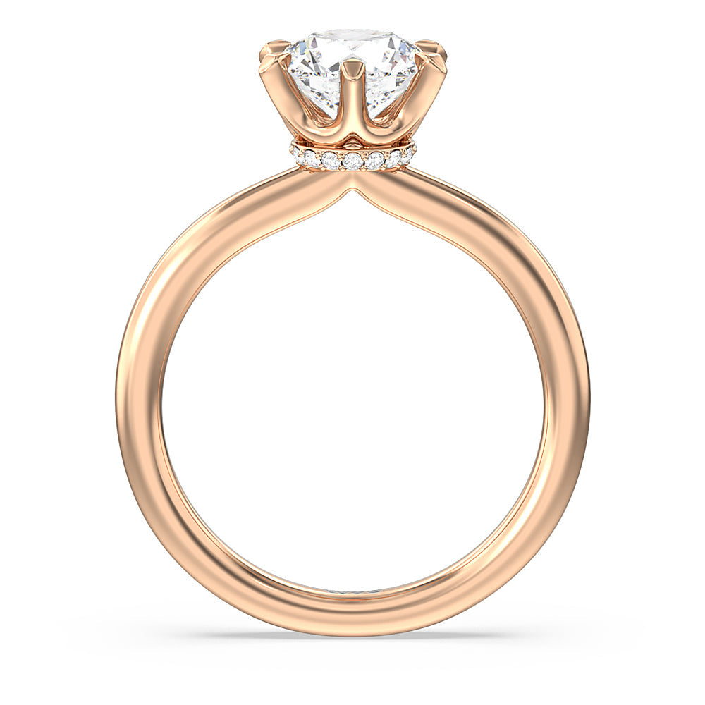 Round Cut 6 Claw Hidden Halo Engagement Ring with Lab Grown Diamond in 14KT Rose Gold view 2
