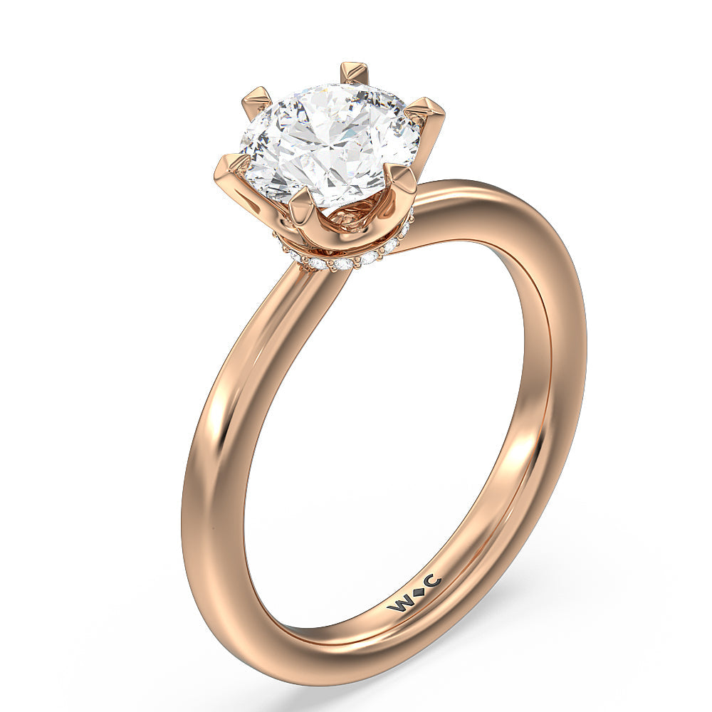 Round Cut 6 Claw Hidden Halo Engagement Ring with Lab Grown Diamond in 14KT Rose Gold view 3
