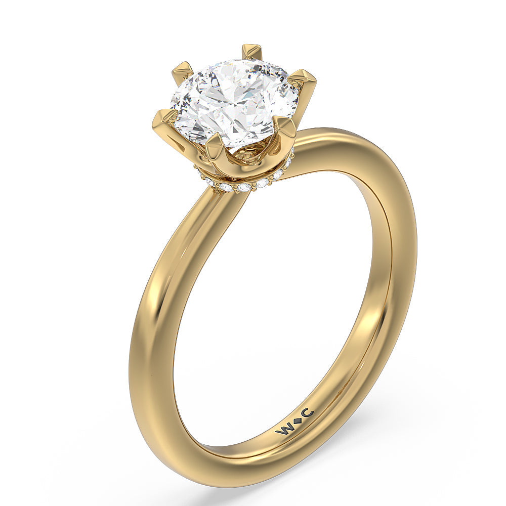 Round Cut 6 Claw Hidden Halo Engagement Ring with Lab Grown Diamond in 14KT Yellow Gold view 3
