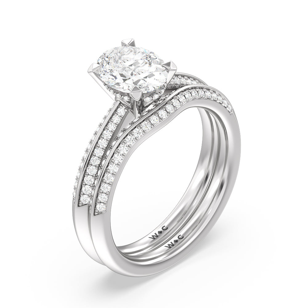 Tapered Knife Edge Hidden Halo Engagement Ring with Oval Cut Diamond in 14KT Platinum view 4
