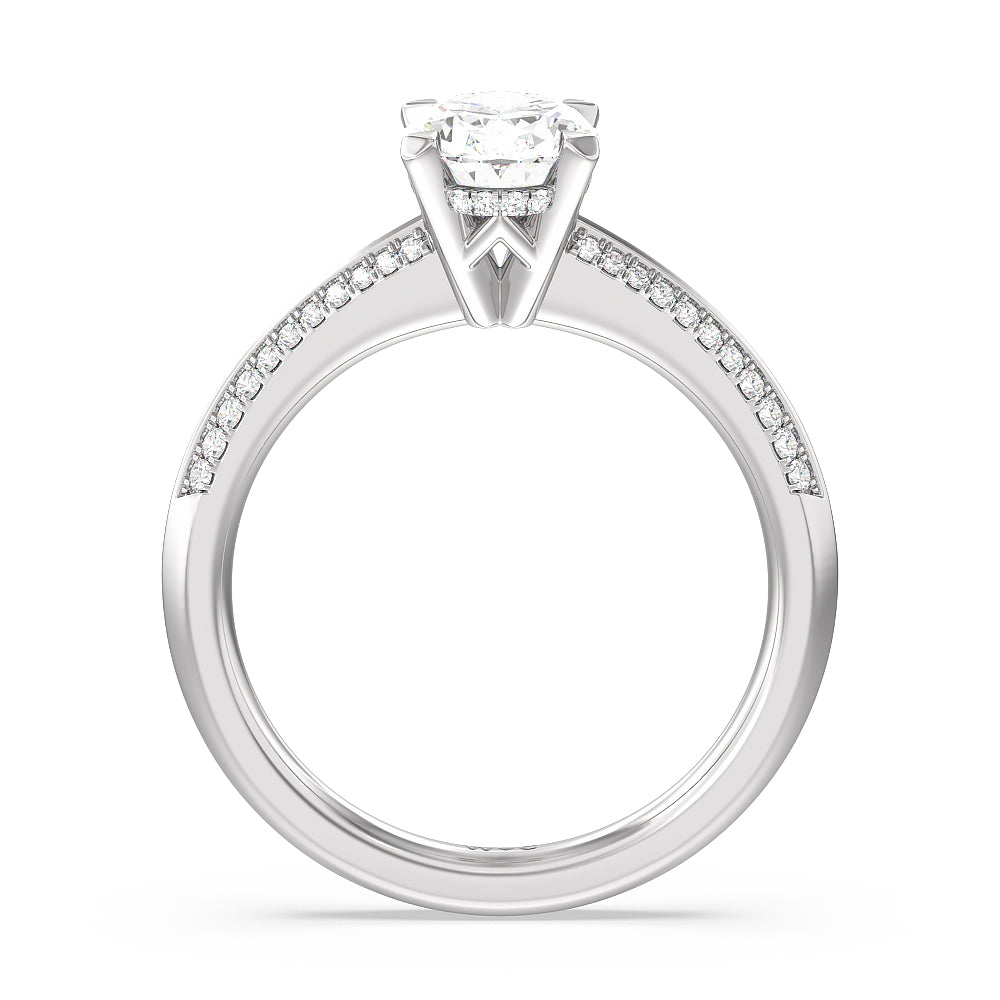 Tapered Knife Edge Hidden Halo Engagement Ring with Oval Cut Diamond in 14KT Platinum view 2
