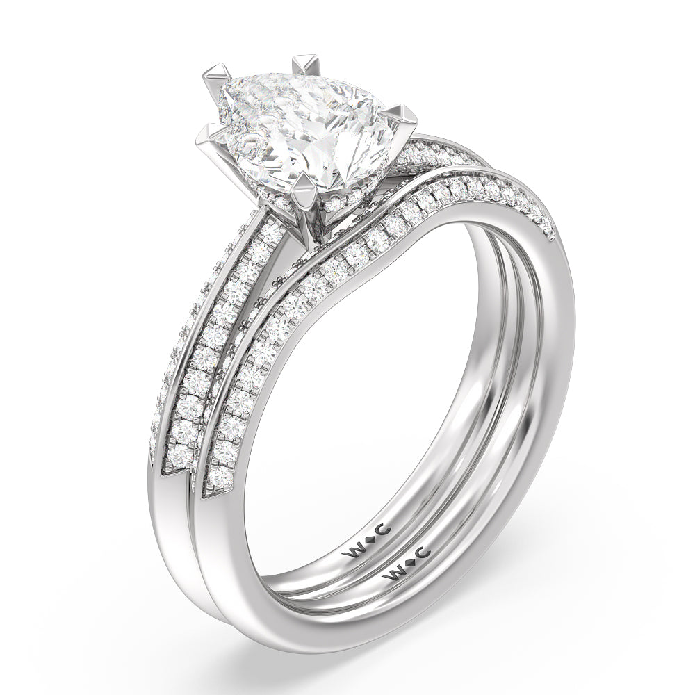 Tapered Knife Edge Hidden Halo Engagement Ring with Pear Cut Diamond in 14KT Platinum view 4
