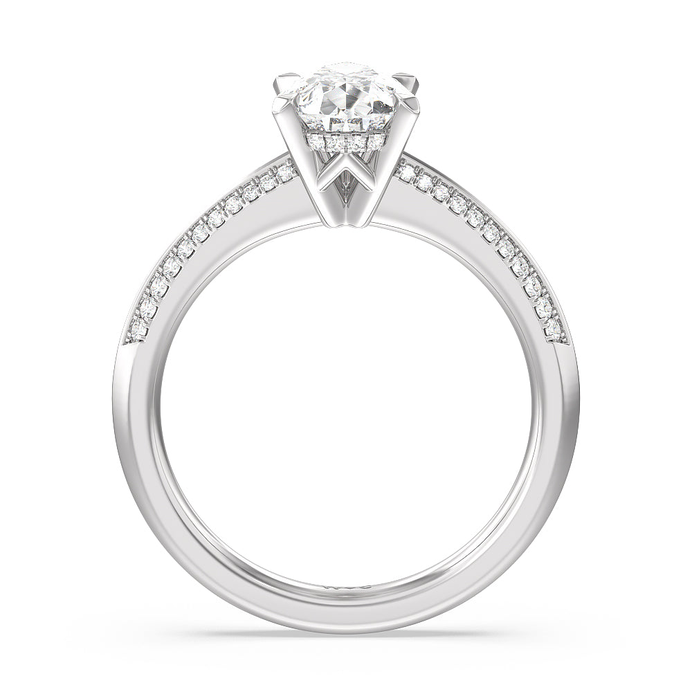 Tapered Knife Edge Hidden Halo Engagement Ring with Pear Cut Diamond in 14KT Platinum view 2
