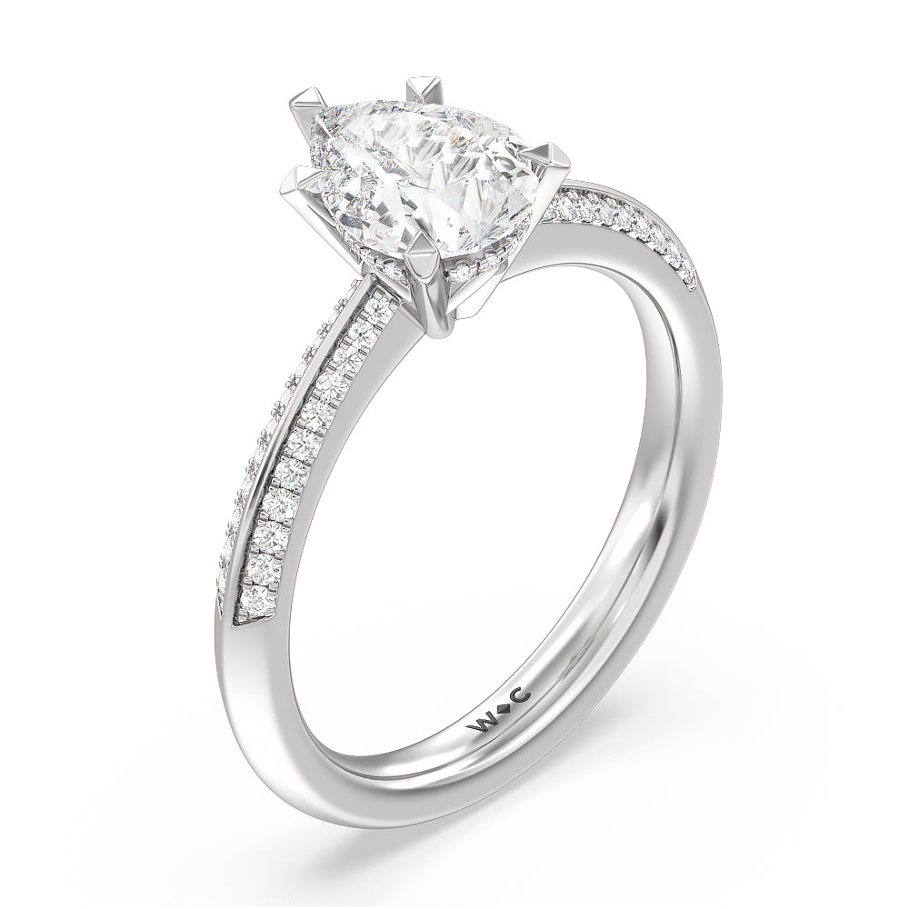 Tapered Knife Edge Hidden Halo Engagement Ring with Pear Cut Diamond in 14KT Platinum view 3
