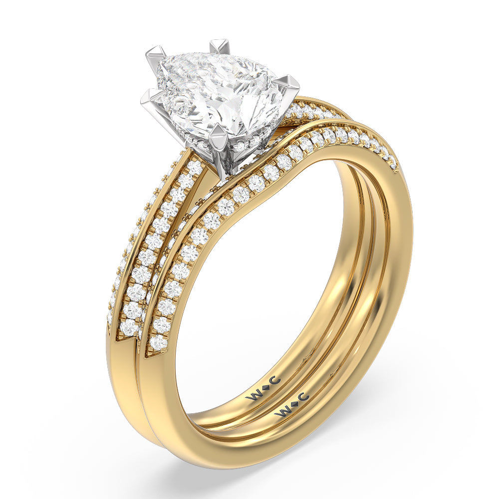 Tapered Knife Edge Hidden Halo Engagement Ring with Pear Cut Diamond in 14KT White & Yellow Gold view 4
