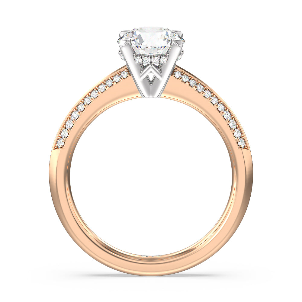 Tapered Knife Edge Hidden Halo Engagement Ring with Round Cut Diamond in 14KT White & Rose Gold view 2
