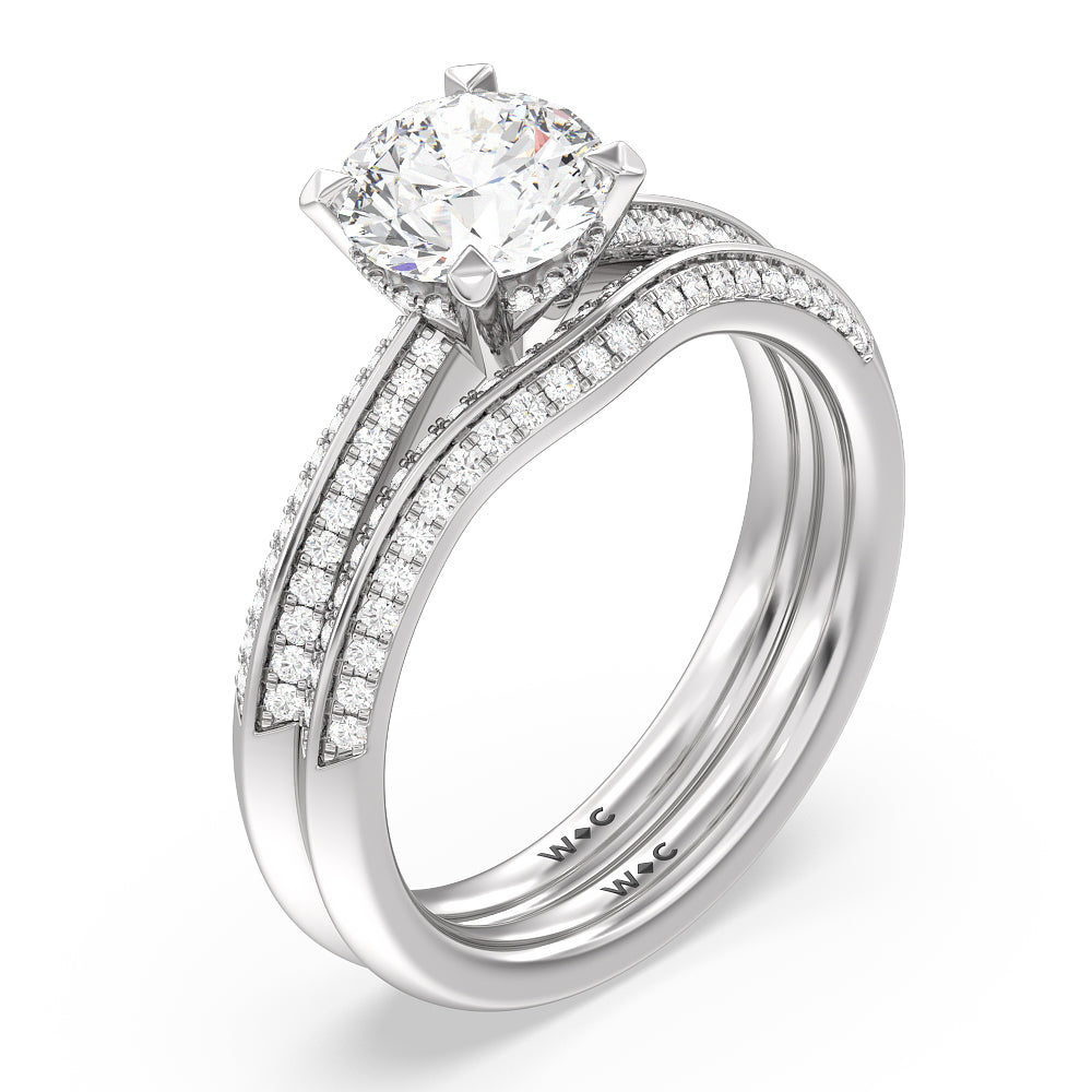 Tapered Knife Edge Hidden Halo Engagement Ring with Round Cut Diamond in 14KT Platinum view 4
