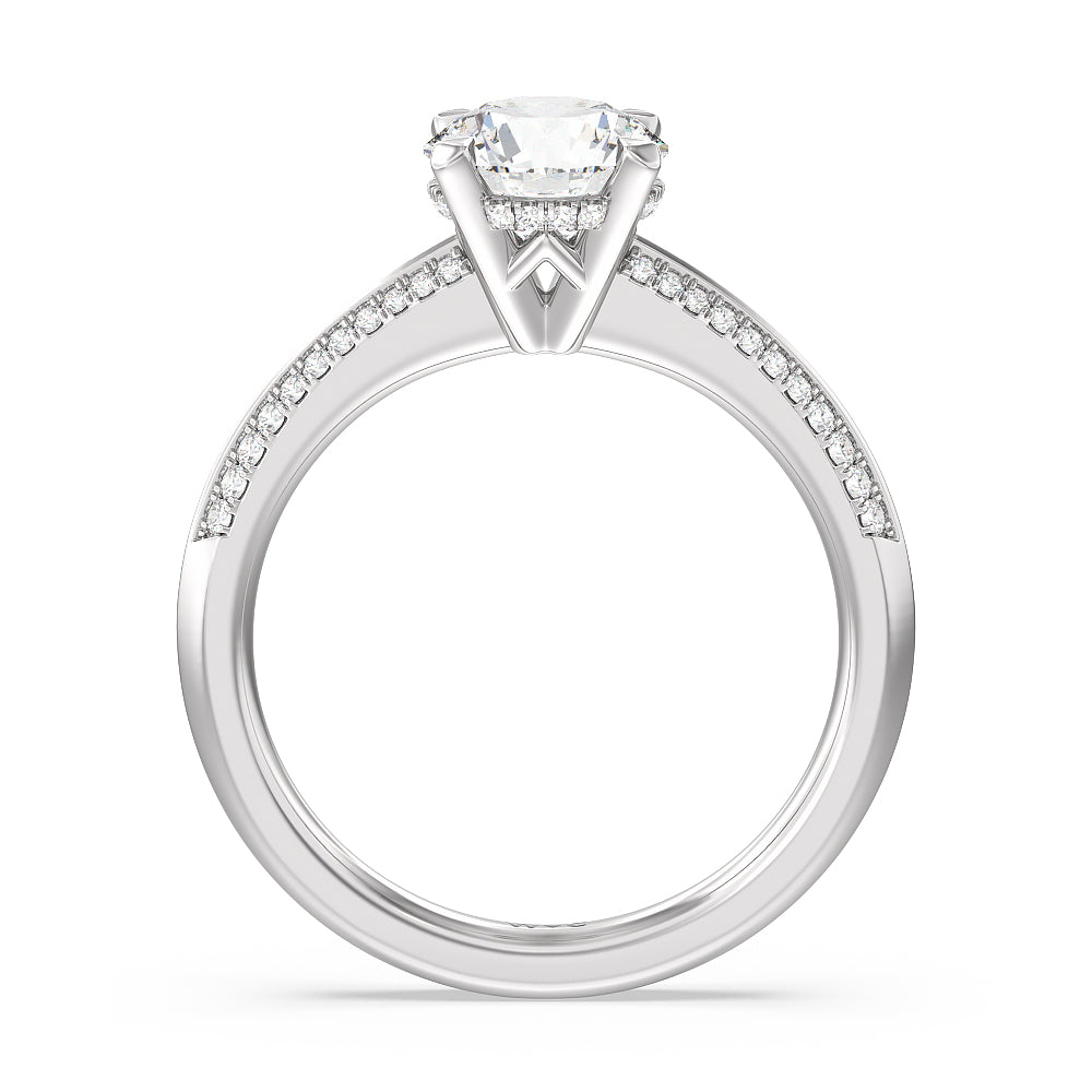Tapered Knife Edge Hidden Halo Engagement Ring with Round Cut Diamond in 14KT Platinum view 2
