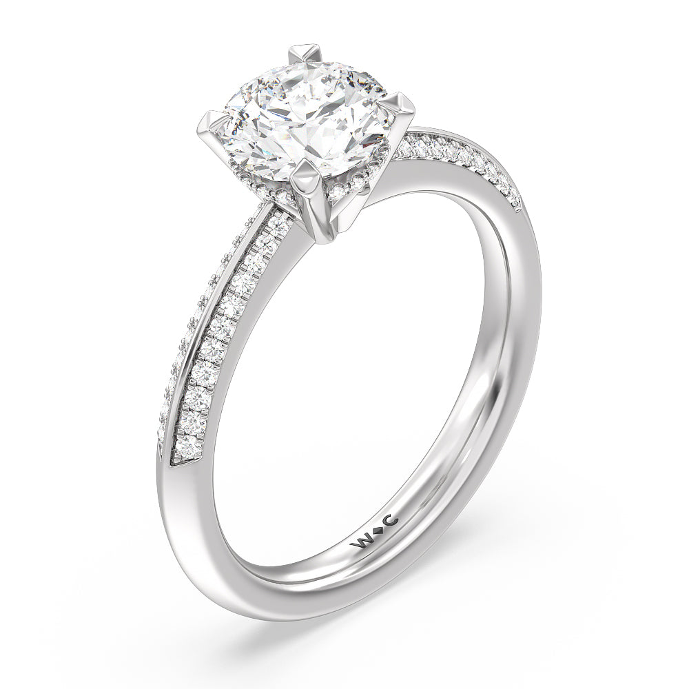 Tapered Knife Edge Hidden Halo Engagement Ring with Round Cut Diamond in 14KT Platinum view 3
