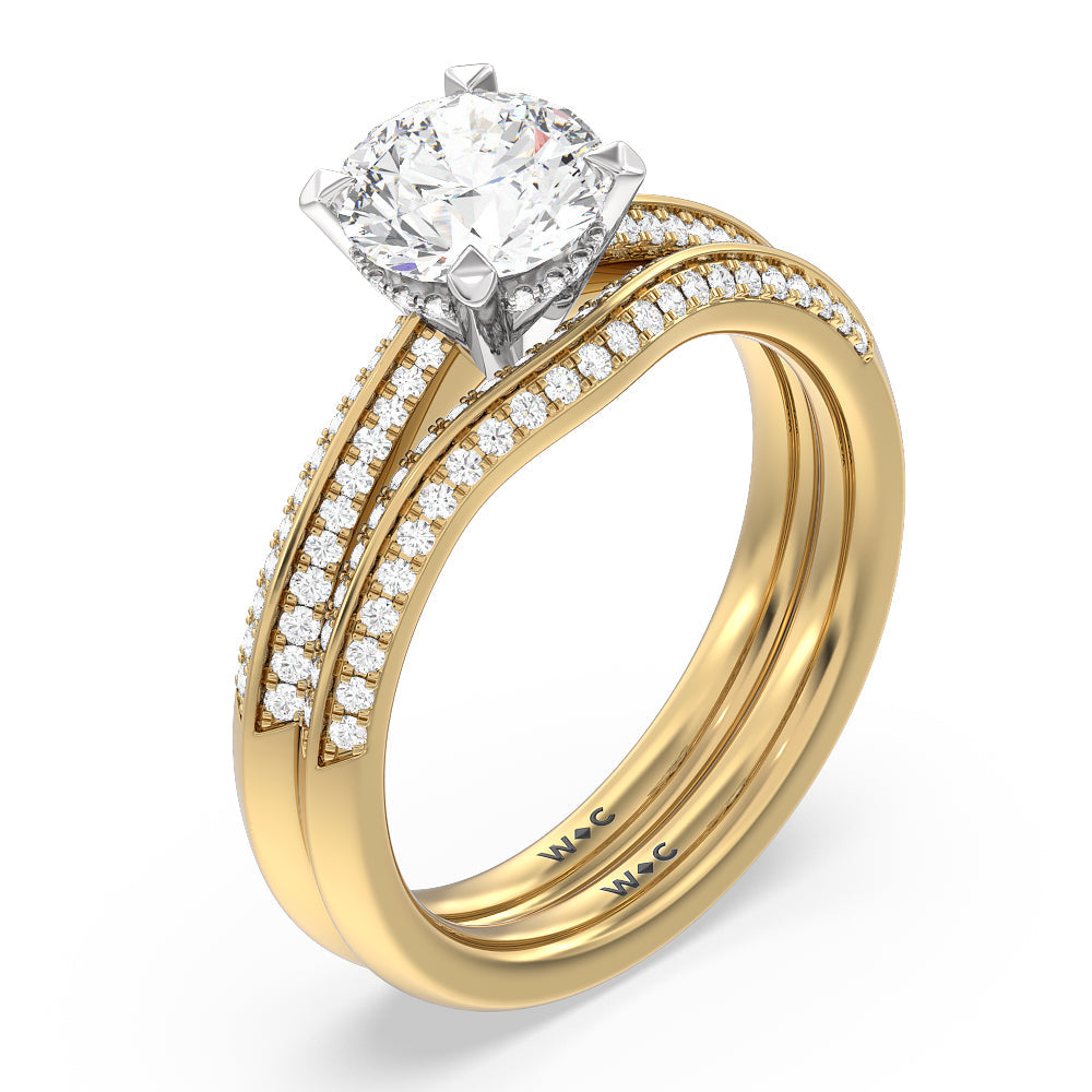 Tapered Knife Edge Hidden Halo Engagement Ring with Round Cut Diamond in 14KT White & Yellow Gold view 4
