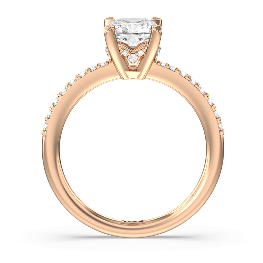 Cushion Cut Pave Diamond Hidden Halo Engagement Ring with Lab Grown Diamond in 14KT Rose Gold view 2

