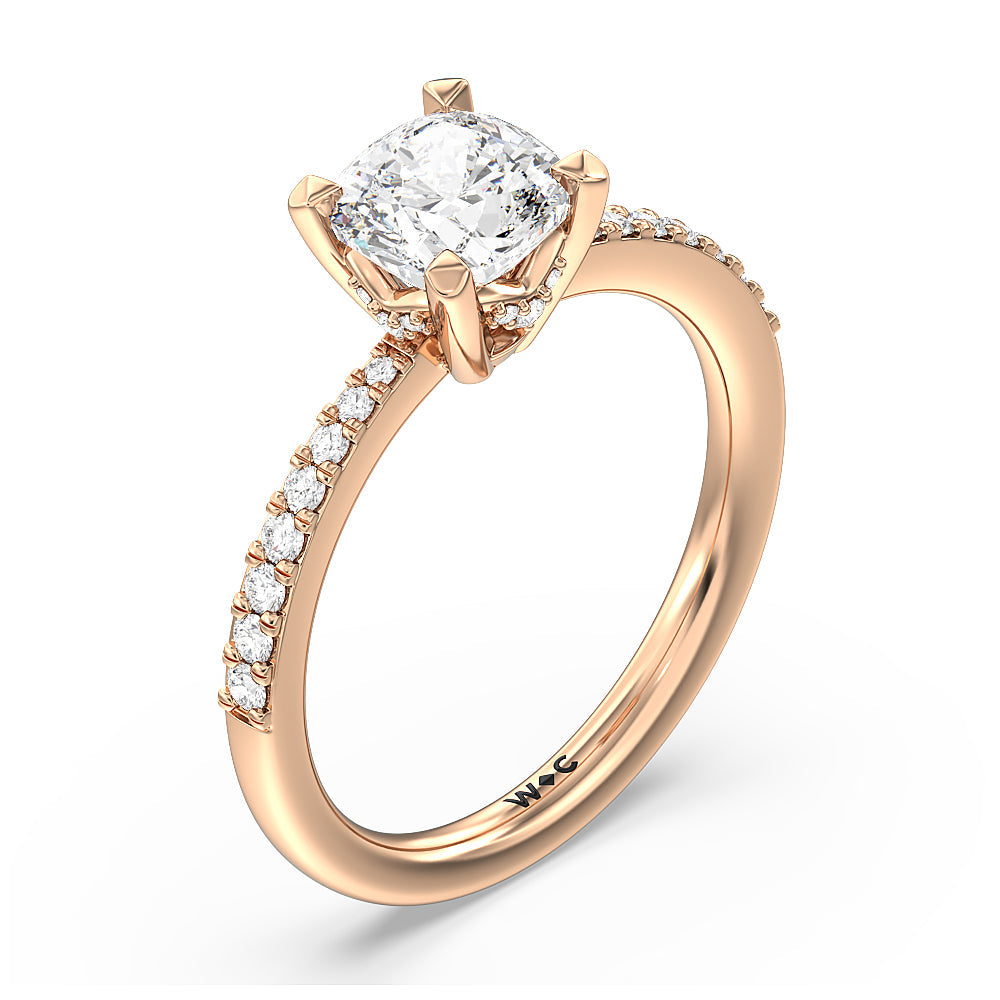 Cushion Cut Pave Diamond Hidden Halo Engagement Ring with Lab Grown Diamond in 14KT Rose Gold view 3
