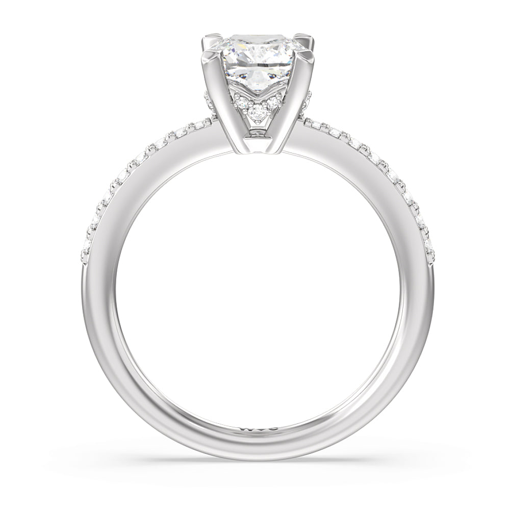 Cushion Cut Pave Diamond Hidden Halo Engagement Ring with Lab Grown Diamond in 14KT Platinum view 2
