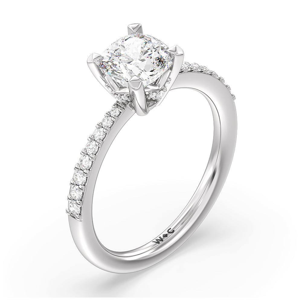 Cushion Cut Pave Diamond Hidden Halo Engagement Ring with Lab Grown Diamond in 14KT Platinum view 3
