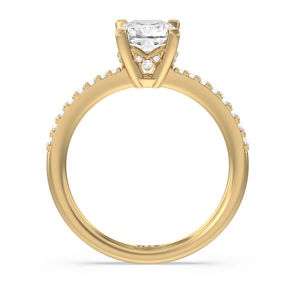 Cushion Cut Pave Diamond Hidden Halo Engagement Ring with Lab Grown Diamond in 14KT Yellow Gold view 2
