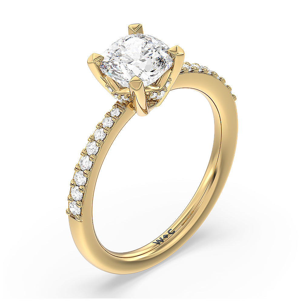 Cushion Cut Pave Diamond Hidden Halo Engagement Ring with Lab Grown Diamond in 14KT Yellow Gold view 3
