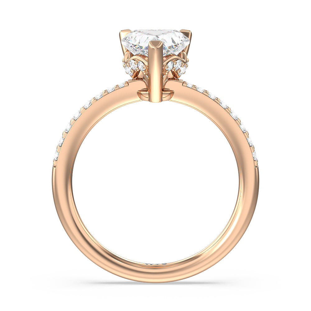 Heart Cut Pave Diamond Hidden Halo Engagement Ring with Lab Grown Diamond in 14KT Rose Gold view 2
