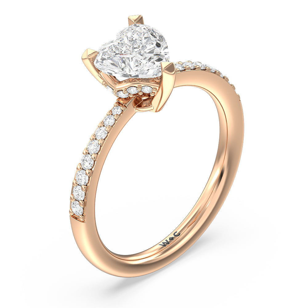 Heart Cut Pave Diamond Hidden Halo Engagement Ring with Lab Grown Diamond in 14KT Rose Gold view 3

