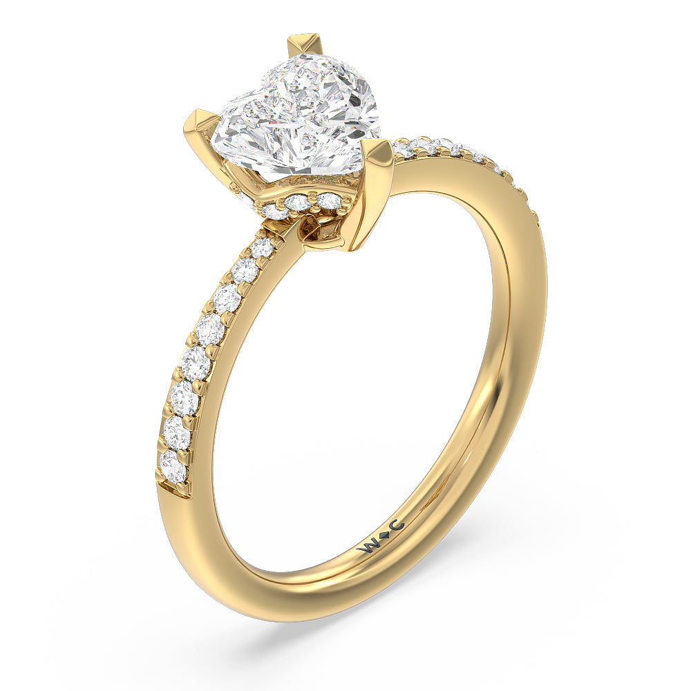 Heart Cut Pave Diamond Hidden Halo Engagement Ring with Lab Grown Diamond in 14KT Yellow Gold view 3
