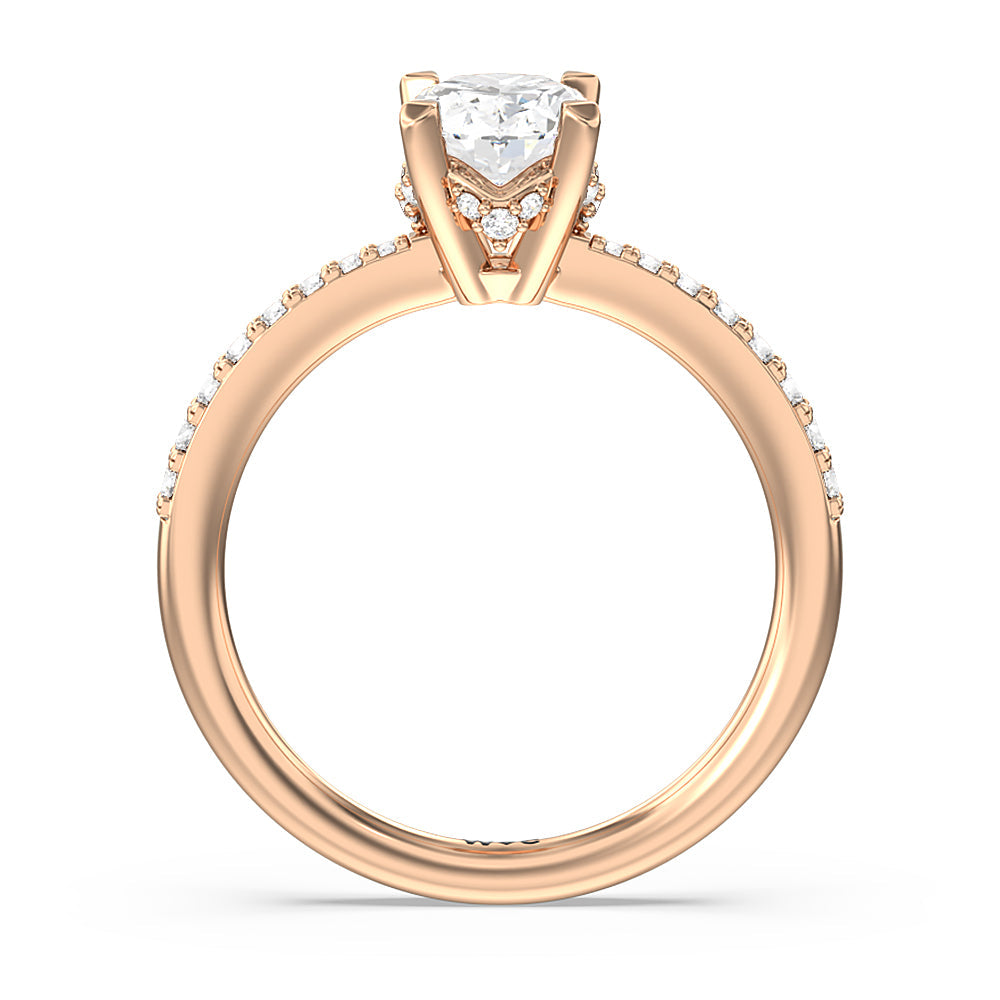 Oval Cut Pave Diamond Hidden Halo Engagement Ring with Lab Grown Diamond in 14KT Rose Gold view 2
