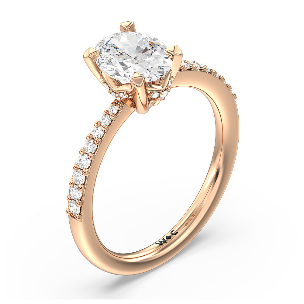 Oval Cut Pave Diamond Hidden Halo Engagement Ring with Lab Grown Diamond in 14KT Rose Gold view 3
