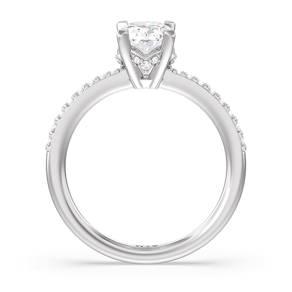 Oval Cut Pave Diamond Hidden Halo Engagement Ring with Lab Grown Diamond in 14KT Platinum view 2
