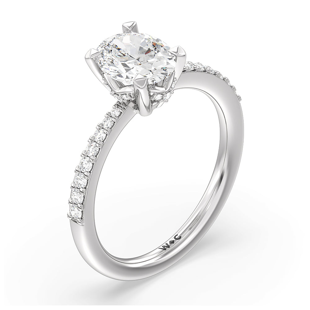 Oval Cut Pave Diamond Hidden Halo Engagement Ring with Lab Grown Diamond in 14KT Platinum view 3
