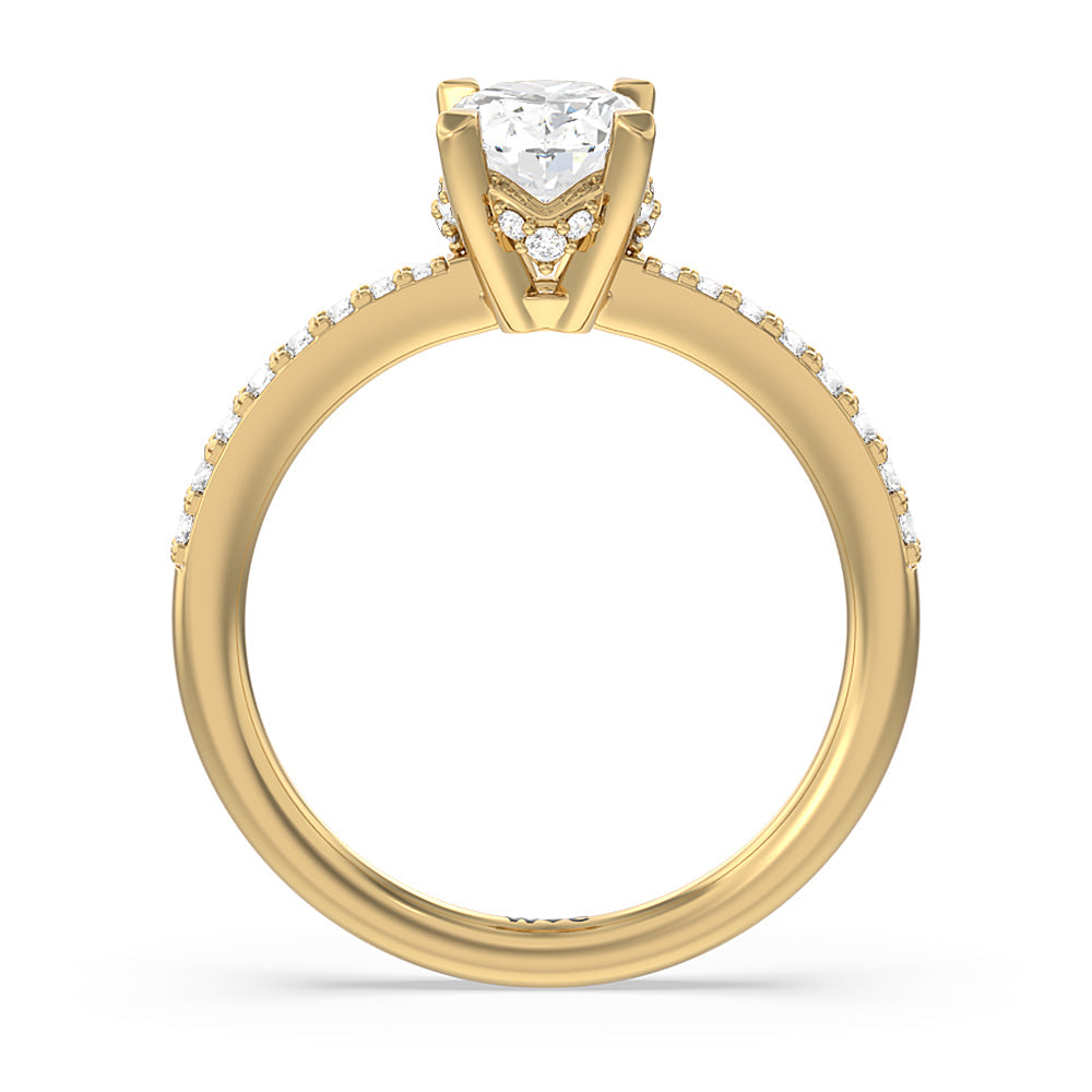 Oval Cut Pave Diamond Hidden Halo Engagement Ring with Lab Grown Diamond in 14KT Yellow Gold view 2
