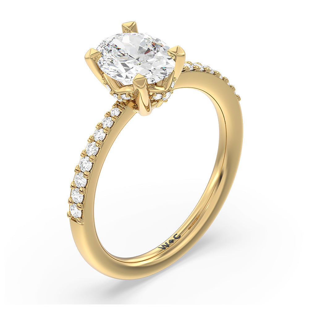 Oval Cut Pave Diamond Hidden Halo Engagement Ring with Lab Grown Diamond in 14KT Yellow Gold view 3
