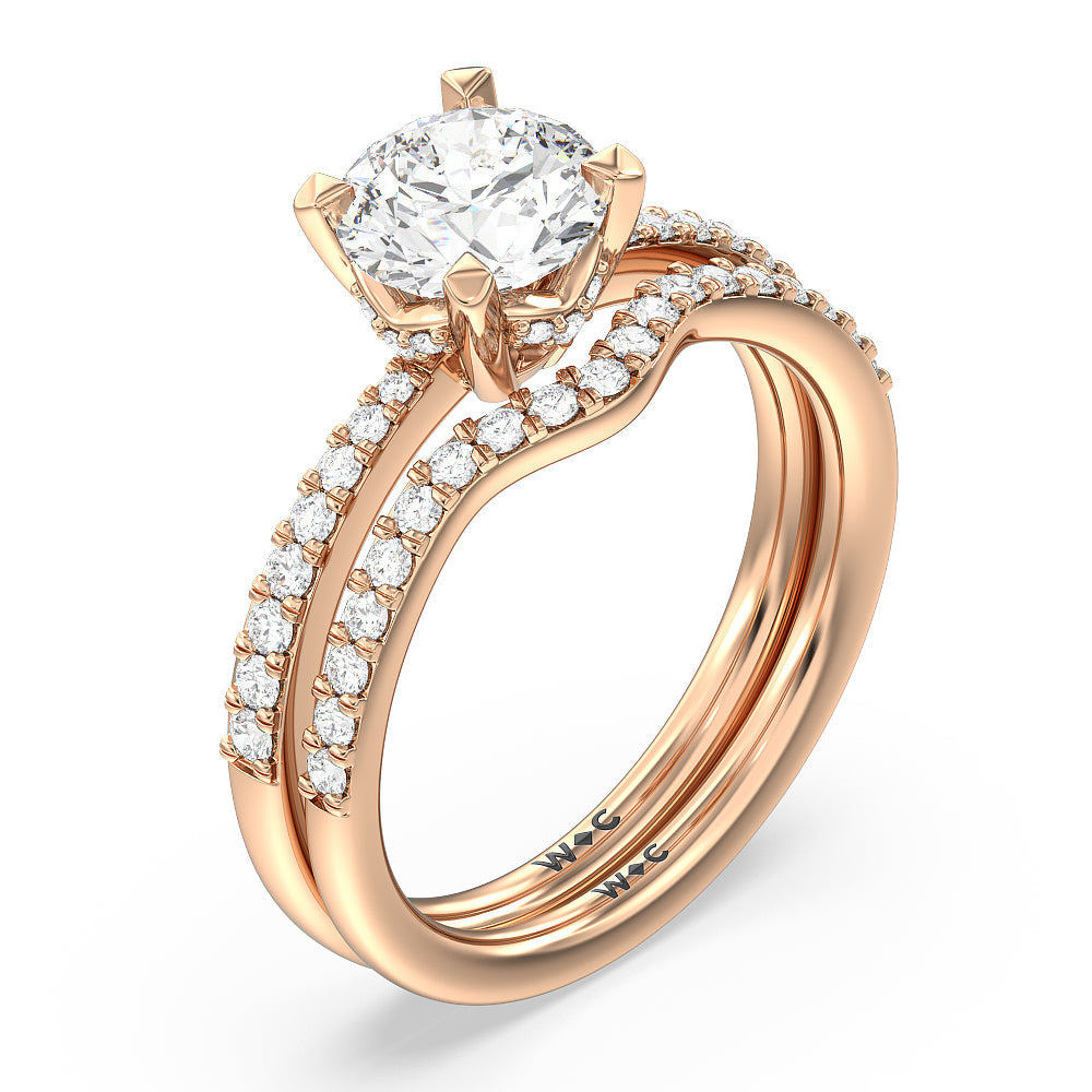 Round Cut Pave Diamond Hidden Halo Engagement Ring with Lab Grown Diamond in 14KT Rose Gold view 4
