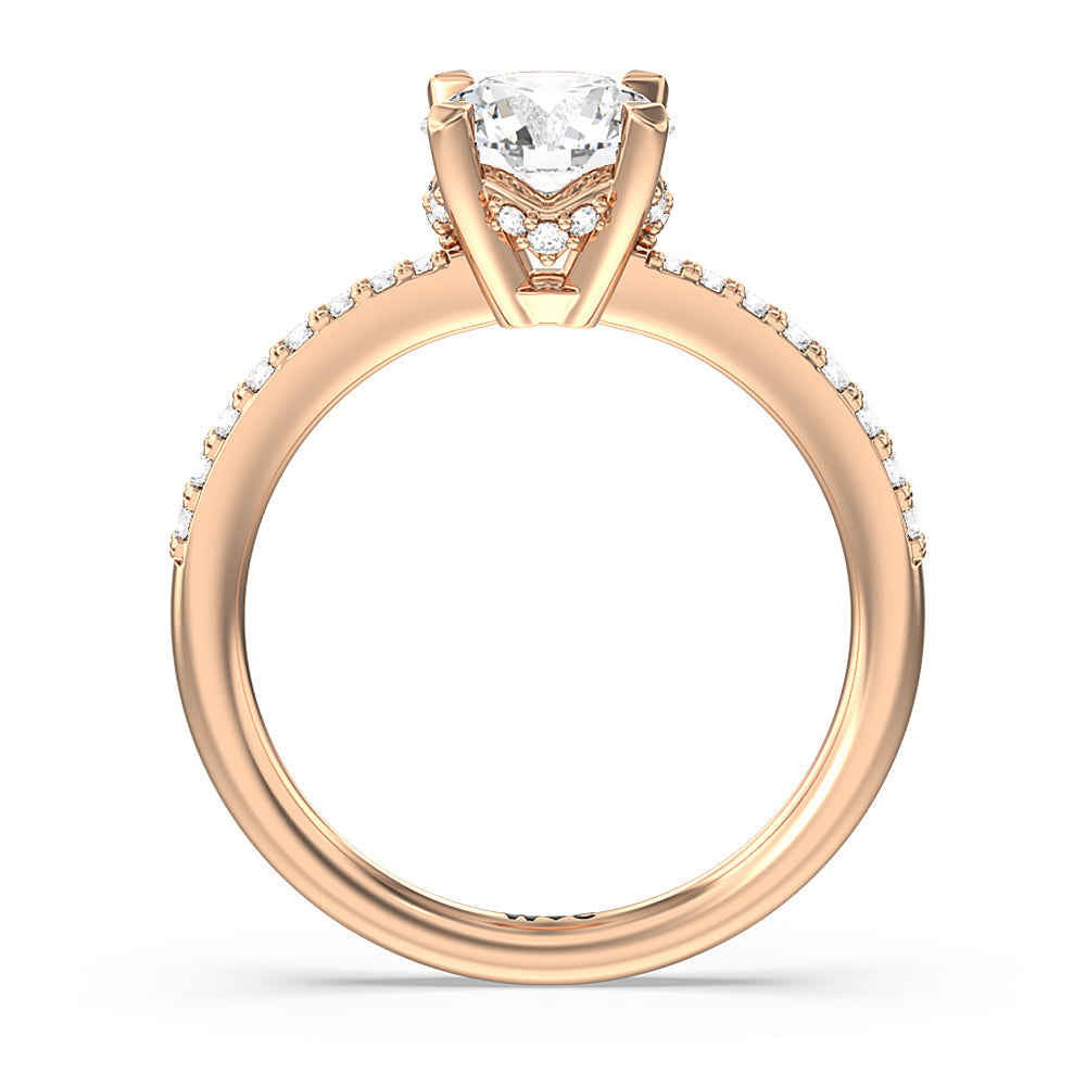 Round Cut Pave Diamond Hidden Halo Engagement Ring with Lab Grown Diamond in 14KT Rose Gold view 2
