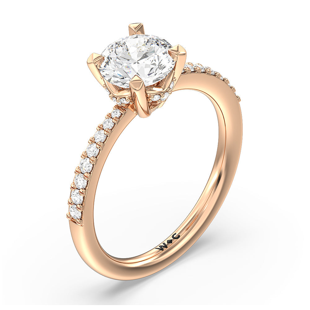 Round Cut Pave Diamond Hidden Halo Engagement Ring with Lab Grown Diamond in 14KT Rose Gold view 3
