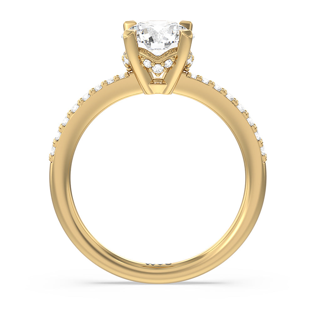 Round Cut Pave Diamond Hidden Halo Engagement Ring with Lab Grown Diamond in 14KT Yellow Gold view 2
