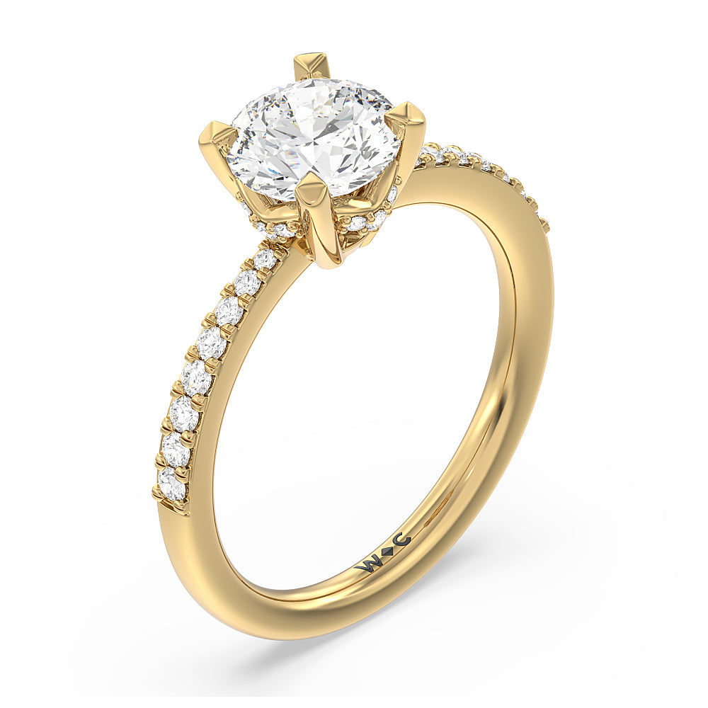 Round Cut Pave Diamond Hidden Halo Engagement Ring with Lab Grown Diamond in 14KT Yellow Gold view 3
