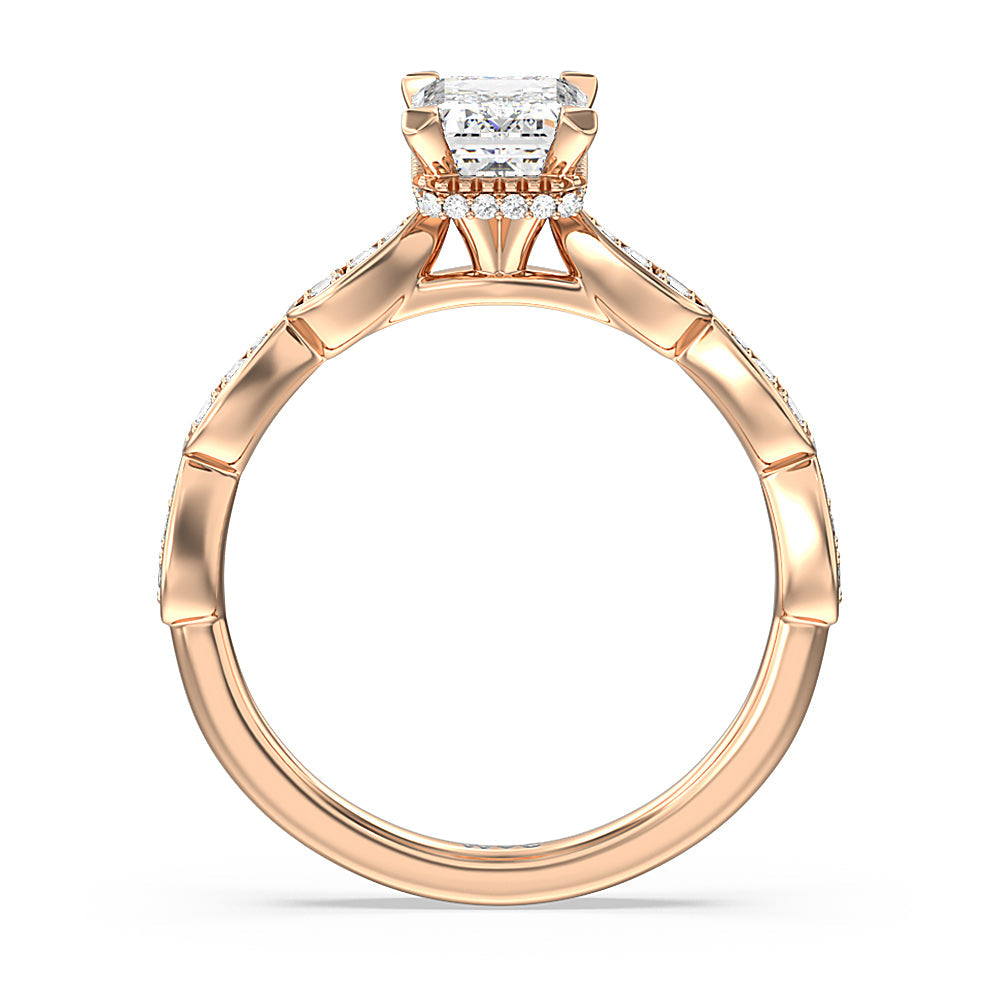 Petal Hidden Halo Engagement Ring with Emerald Cut Diamond in 14KT Rose Gold view 2
