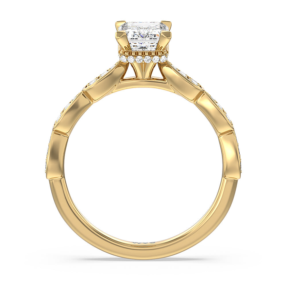 Petal Hidden Halo Engagement Ring with Emerald Cut Diamond in 14KT Yellow Gold view 2
