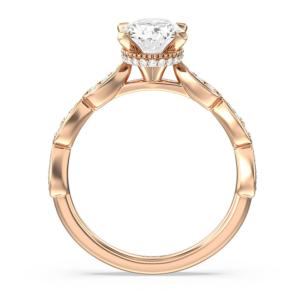 Petal Hidden Halo Engagement Ring with Oval Cut Diamond in 14KT Rose Gold view 2
