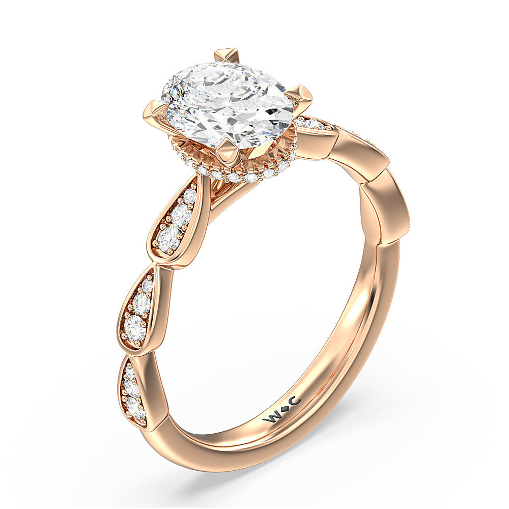 Petal Hidden Halo Engagement Ring with Oval Cut Diamond in 14KT Rose Gold view 3
