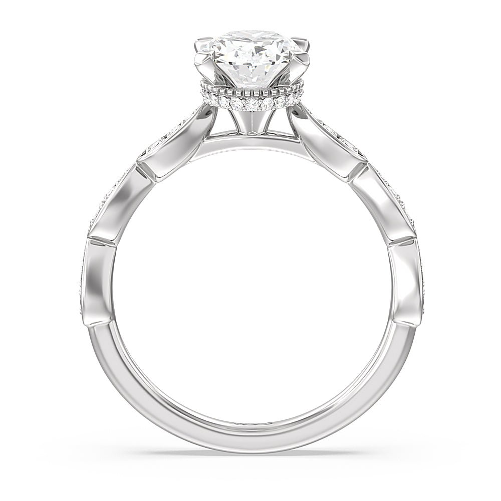 Petal Hidden Halo Engagement Ring with Oval Cut Diamond in 14KT Platinum view 2
