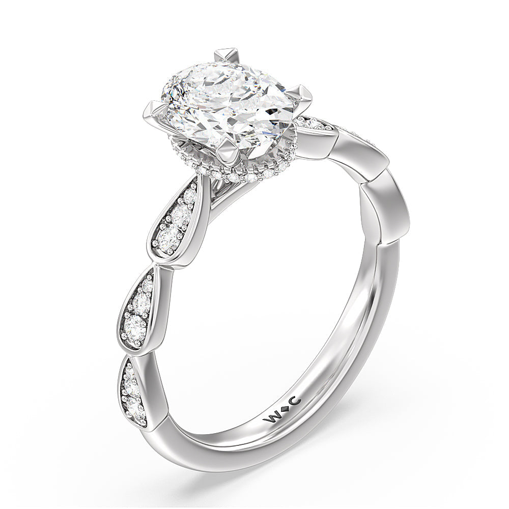 Petal Hidden Halo Engagement Ring with Oval Cut Diamond in 14KT Platinum view 3
