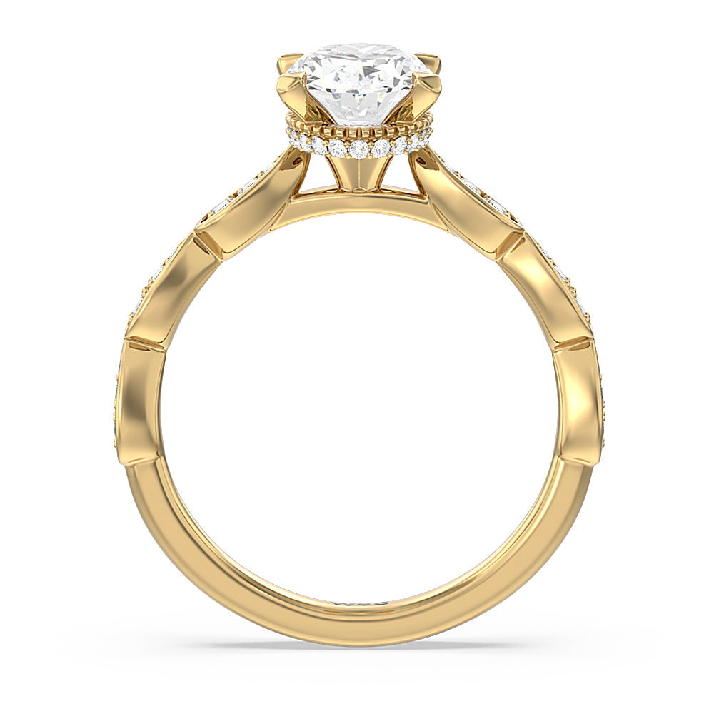 Petal Hidden Halo Engagement Ring with Oval Cut Diamond in 14KT Yellow Gold view 2
