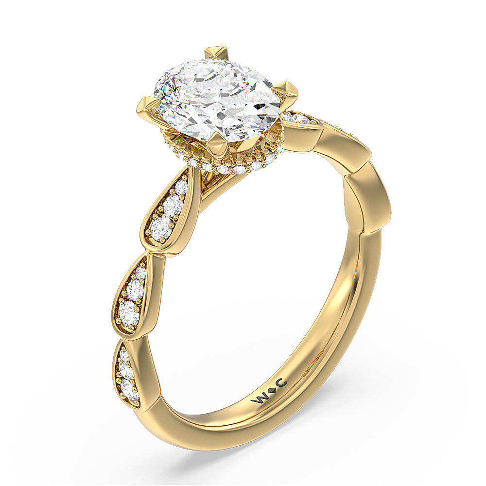 Petal Hidden Halo Engagement Ring with Oval Cut Diamond in 14KT Yellow Gold view 3
