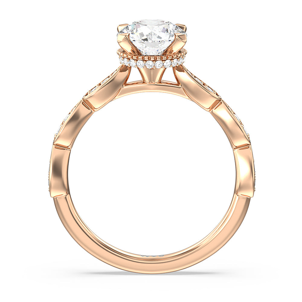 Petal Hidden Halo Engagement Ring with Round Cut Diamond in 14KT Rose Gold view 2
