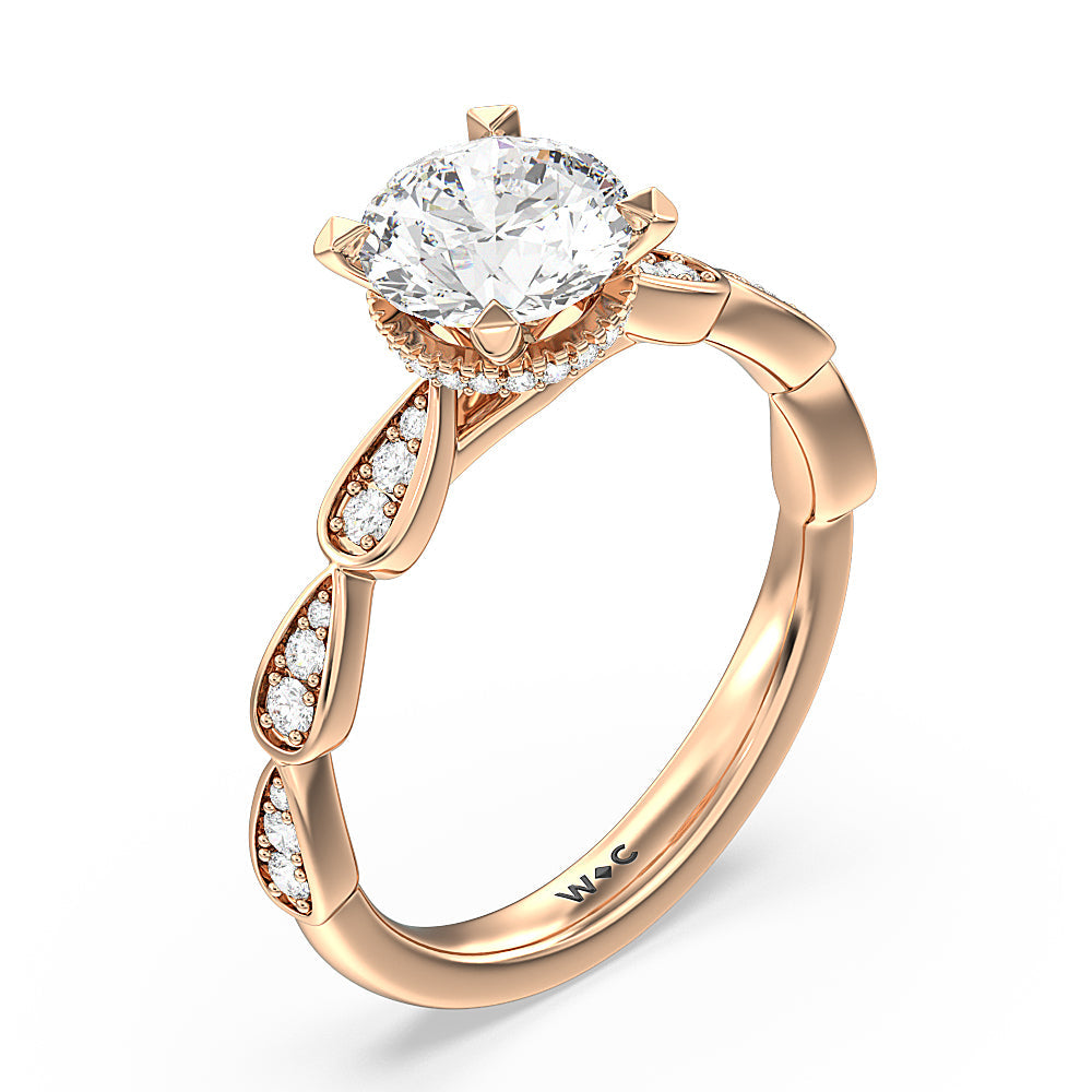 Petal Hidden Halo Engagement Ring with Round Cut Diamond in 14KT Rose Gold view 3
