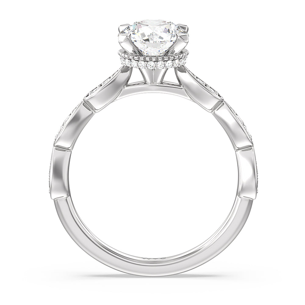 Petal Hidden Halo Engagement Ring with Round Cut Diamond in 14KT Platinum view 2
