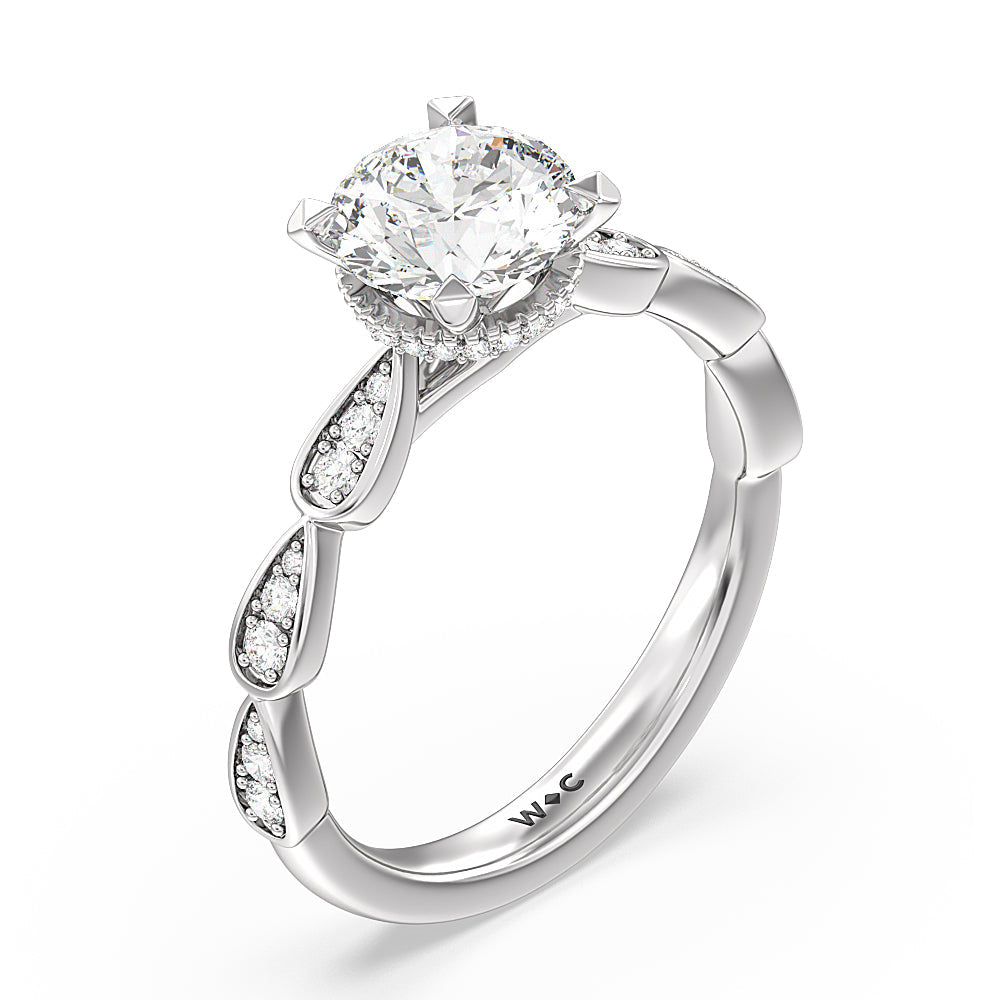 Petal Hidden Halo Engagement Ring with Round Cut Diamond in 14KT Platinum view 3
