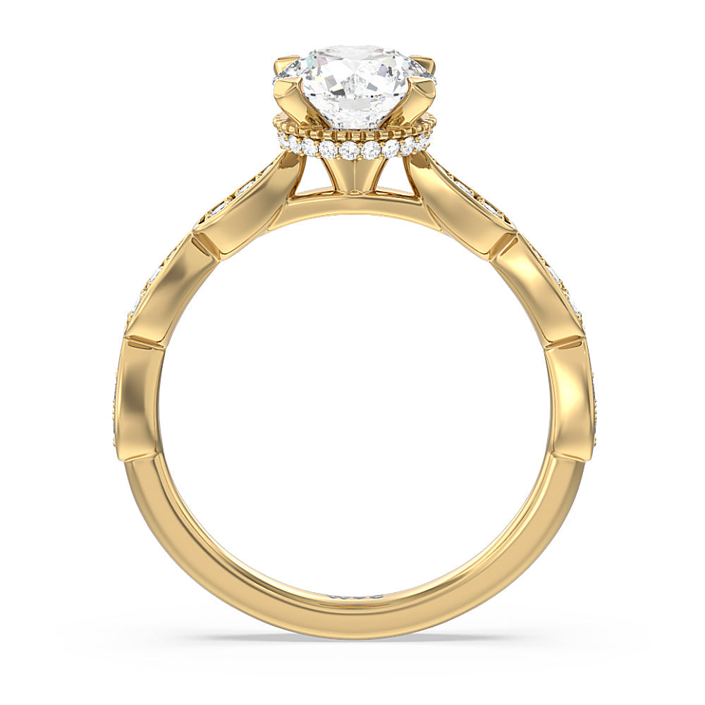 Petal Hidden Halo Engagement Ring with Round Cut Diamond in 14KT Yellow Gold view 2
